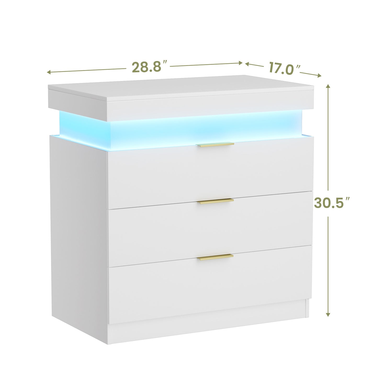SESSLIFE Modern LED Nightstand with App and Remote Control, RGB LED Night Stand with Hidden Charging Station, Sliding Top and Drawers for Bedroom, White