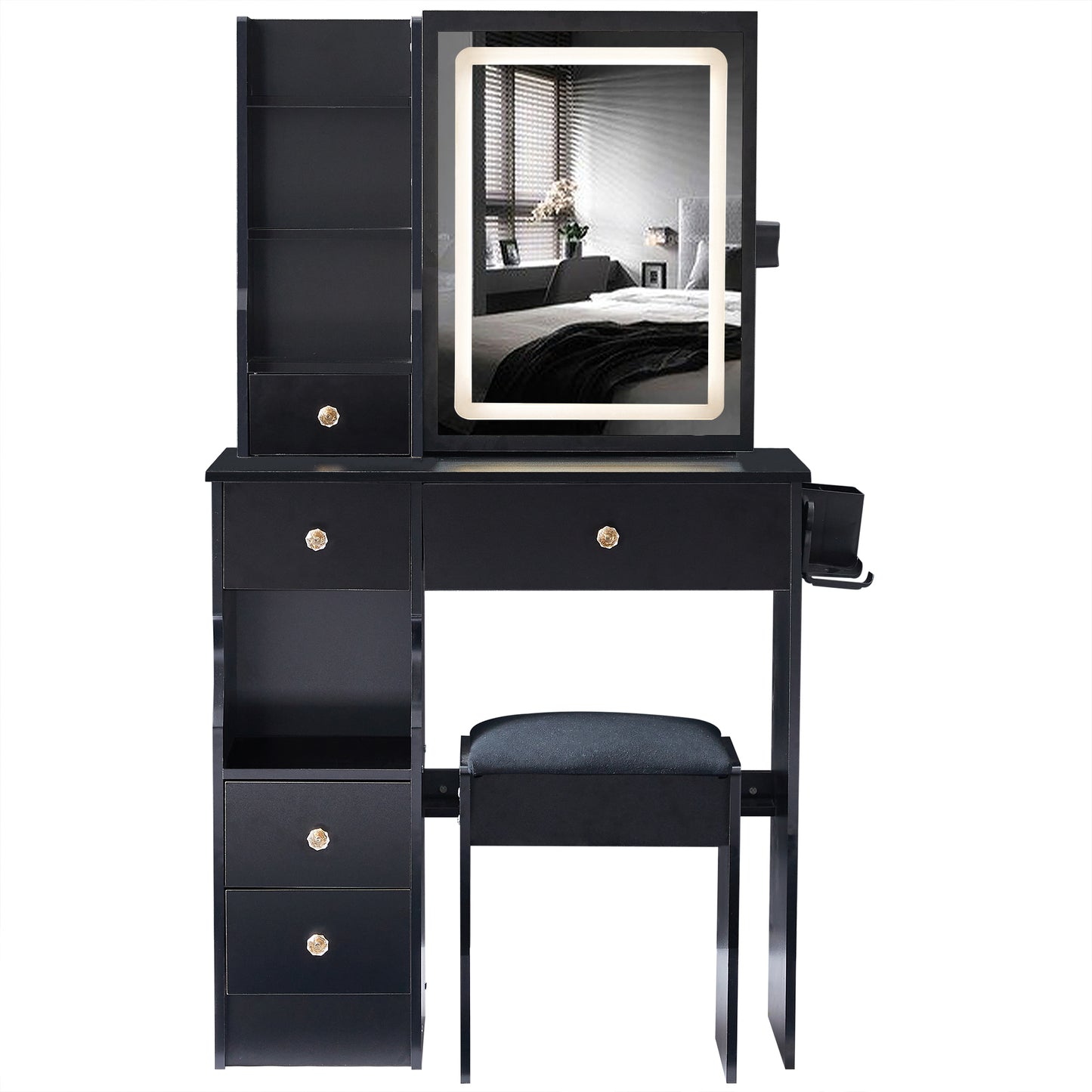 SESSLIFE Vanity Desk with Mirror and Lights, Modern Vanity Desk with Storage and Stool, Makeup Vanity with USB Ports for Small Spaces, White