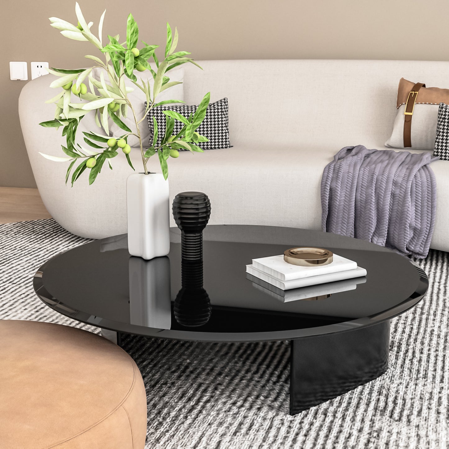 SESSLIFE 24 Inch Round Tempered Glass Table Top, Black Glass 2/5 Inch Thick Beveled Polished Edge with Polished Edge for Dining Table, Patio, Coffee Table, Replacement Glass Top