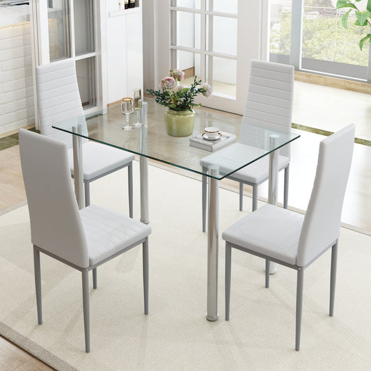 Sesslife Dining Table Set for 4, Modern Kitchen Table with Faux Leather Upholstery Chairs, 5-piece Rectangular Kitchen Table Set, Small Space Dining Table, Living Room Occasions Furniture, White