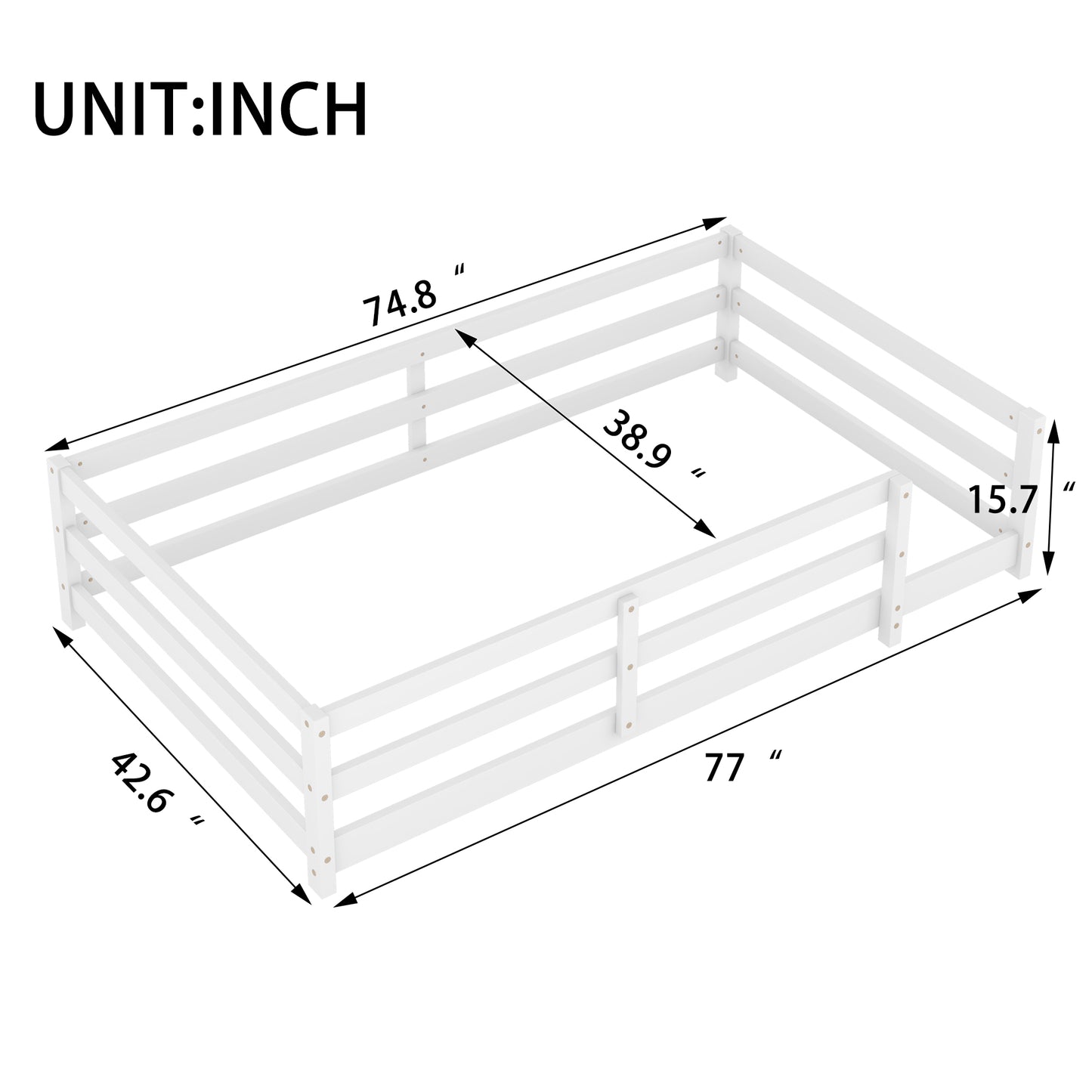 Sesslife Twin Size Floor Bed with Door and Fence, Wood Twin Floor Platform Bed with Slats, Toddler Bed for Kids Boys Girls, Montessori Bed, No Box Spring Needed, Oak