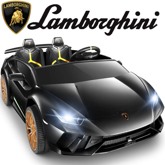 2 Seater Ride on Car for Big Kids, Lamborghini Huracan 24V Powered Ride on Toy with Remote Control, Electric Toy Car for Kids Toddlers 3-8, 4 Wheelers Car With Bluetooth & Light
