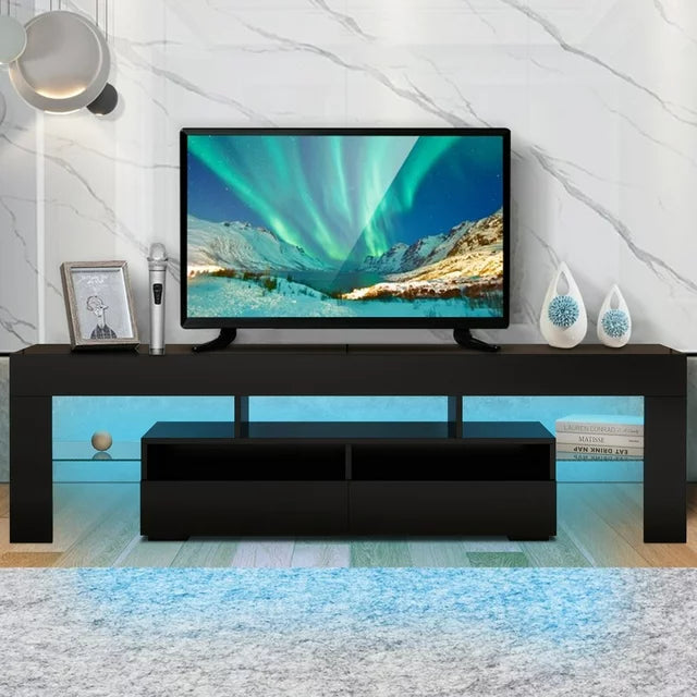 SESSLIFE TV Console Table for 70 Inch TV, Large Television Stand with 16 LED Lights, TV Cabinet with Storage, TV Cabinet for Living Room, Bedroom, 20 Minutes Quick Assemble