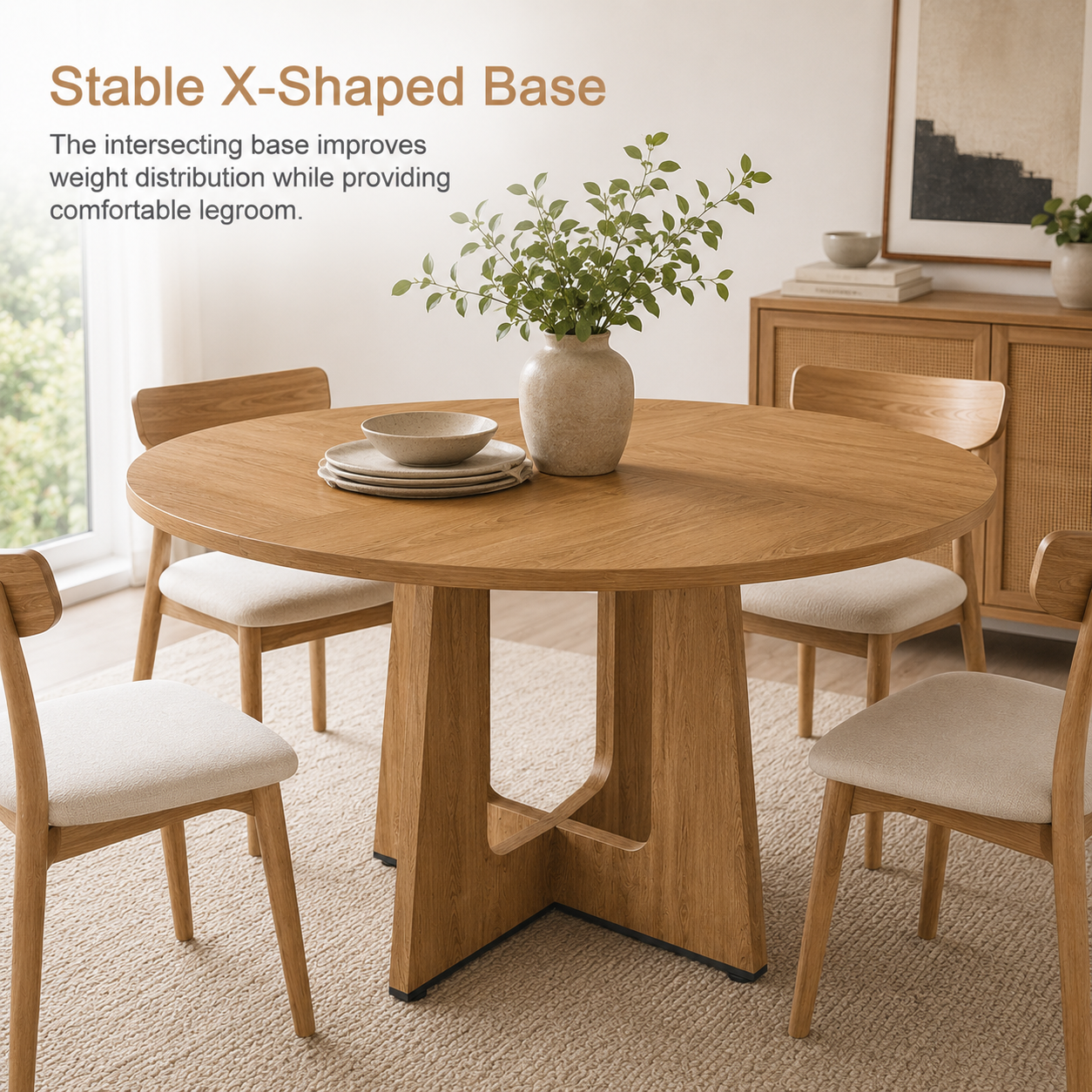 SESSLIFE Round Dining Table for 4, 47" Farmhouse Kitchen Table with Scratch-Resistant Thick Top, X-Shaped Steel Base, Adjustable Feet, 300 lb Capacity, 4-Step Assembly, Ancient Oak