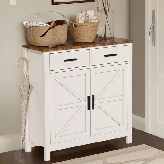 Kitchen Sideboard Buffet Cabinet, Wooden Buffet Cabinet Credenza Coffee Bar with 2 Drawers & 2 Doors, White Wood Sideboard for Living Room, Entryway, Corridor, JA3981
