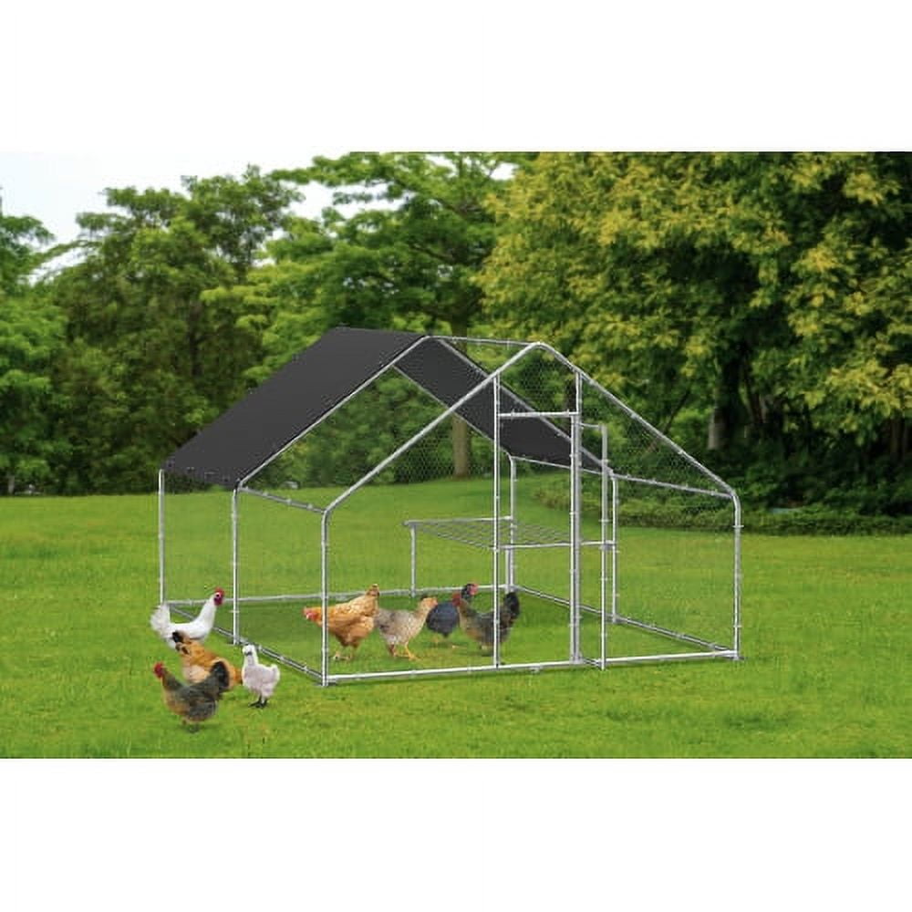 Clearance Large Metal Chicken Coop, 9.8' x13.1' x 6.6', with Galvanized Wire, Waterproof and UV Protection, Outdoor Dog Kennel, Rabbit & Duck House with Roof