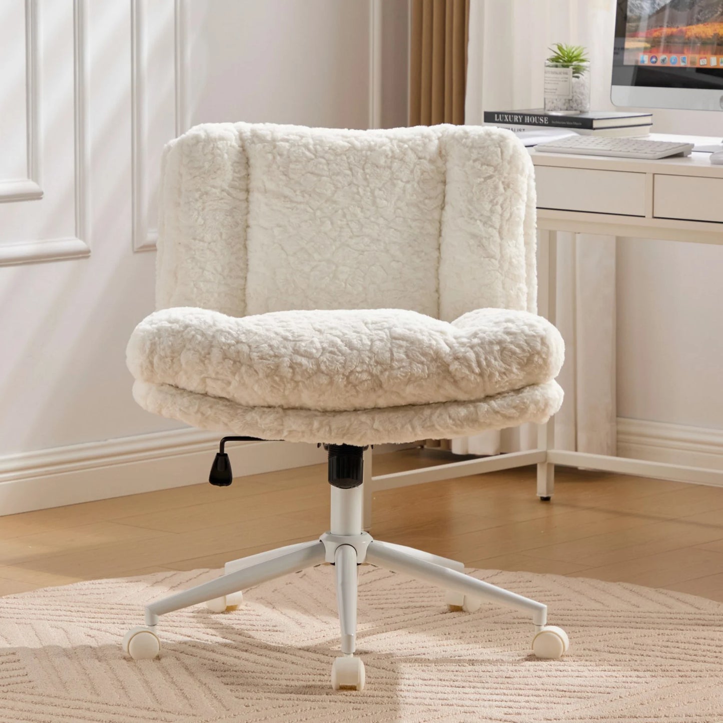 Pink Computer Chair, Large Velvet Fabric Swivel Task Chair for Home Office, Ergonomic Comfortable Chair, Comfy Chair