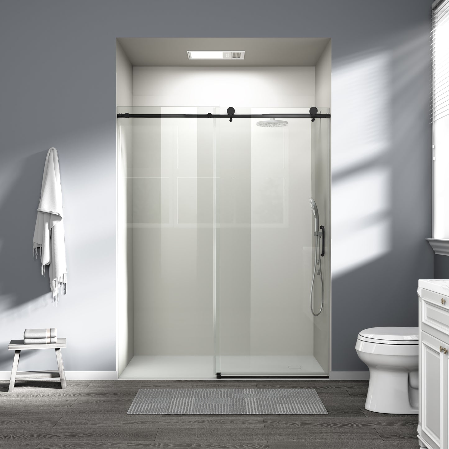 SESSLIFE 56–60"Wx76"H Frameless Sliding Shower Door, 1/4 Inch Adjustable Bathroom Doors with Tempered Glass, Anti-Leak Seal for Walk-in Shower, Black