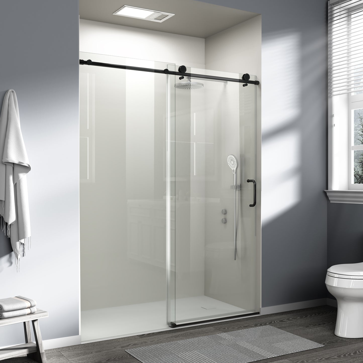 SESSLIFE 56–60"Wx76"H Frameless Sliding Shower Door, 1/4 Inch Adjustable Bathroom Doors with Tempered Glass, Anti-Leak Seal for Walk-in Shower, Black