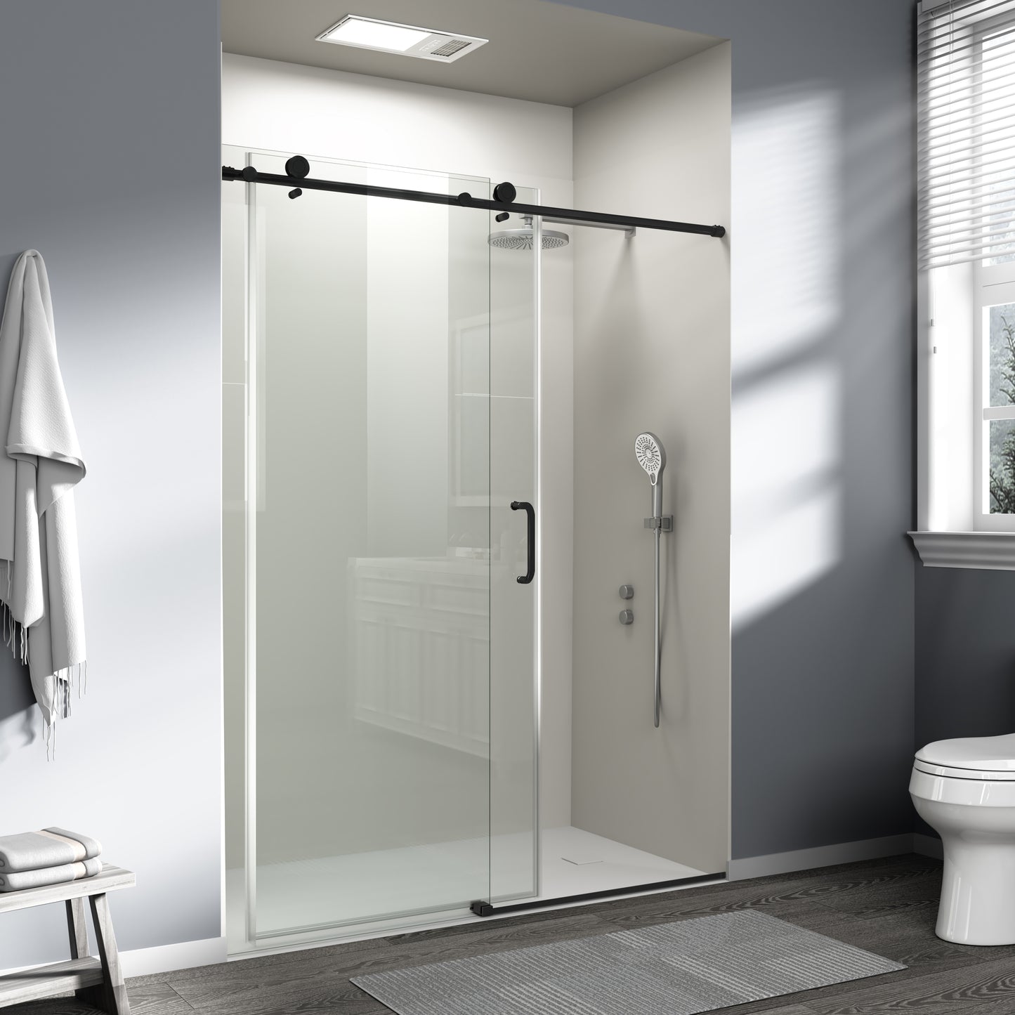 SESSLIFE 56–60"Wx76"H Frameless Sliding Shower Door, 1/4 Inch Adjustable Bathroom Doors with Tempered Glass, Anti-Leak Seal for Walk-in Shower, Black