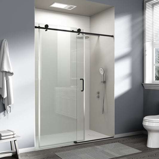 SESSLIFE 56–60"Wx76"H Frameless Sliding Shower Door, 1/4 Inch Adjustable Bathroom Doors with Tempered Glass, Anti-Leak Seal for Walk-in Shower, Black