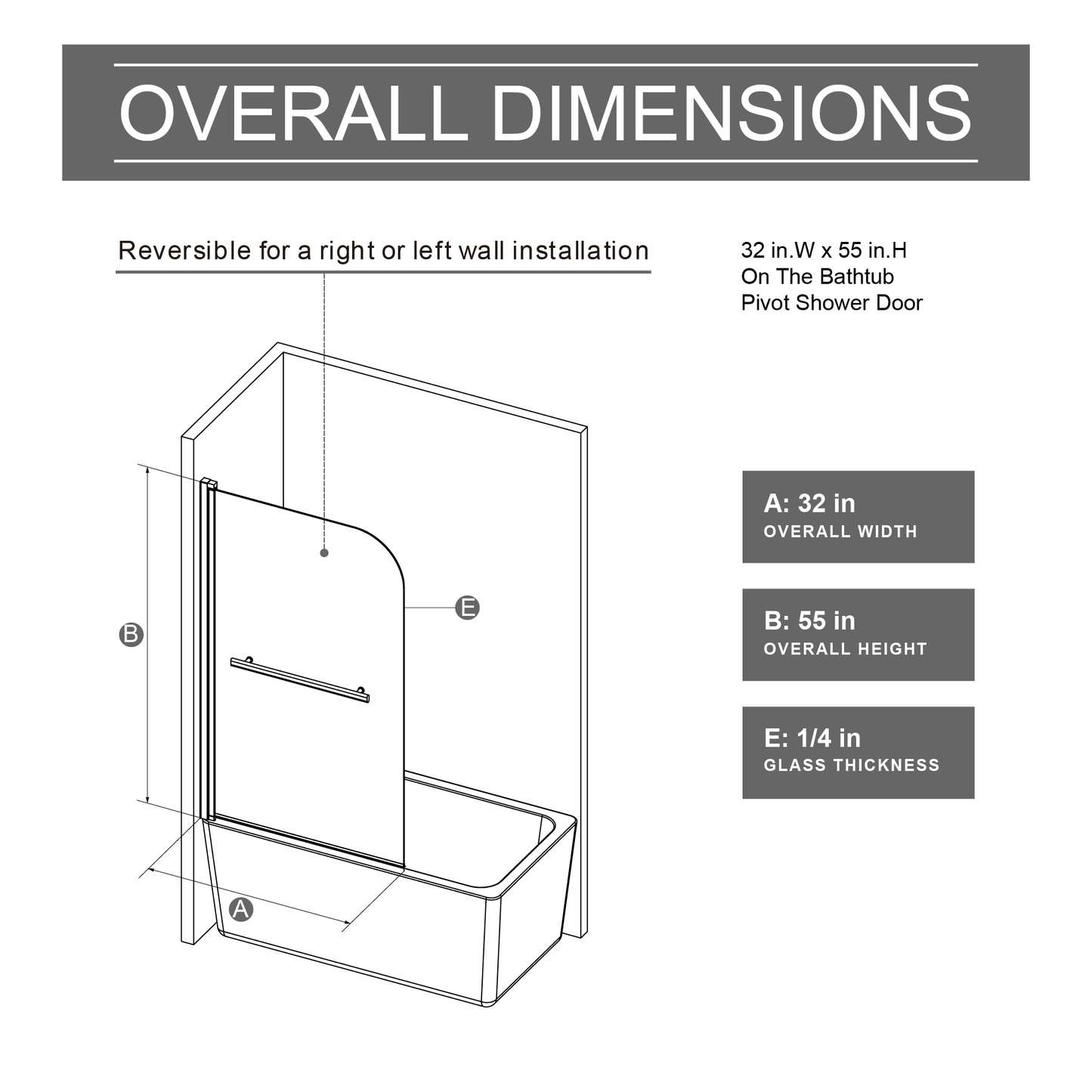 SESSLIFE 32x55" Bohemian Shower Door, Elegant Patterned Tempered Glass with Stainless Steel Handle, Pivot Hinge for Bathtub, Anti-Leak Seal Bathroom Door for Bathtub Use, Matt Black