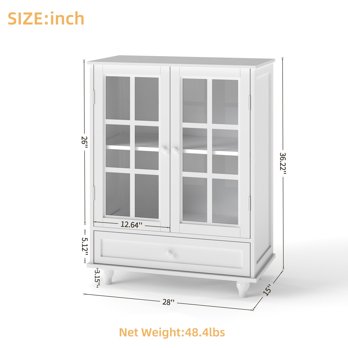 SESSLIIFE Compact Buffet Cabinet for Small Space, 31.5" White Sideboard with Glass Doors and Drawer, Storage Cabinet for Entryway, Hallway or Bedroom, White