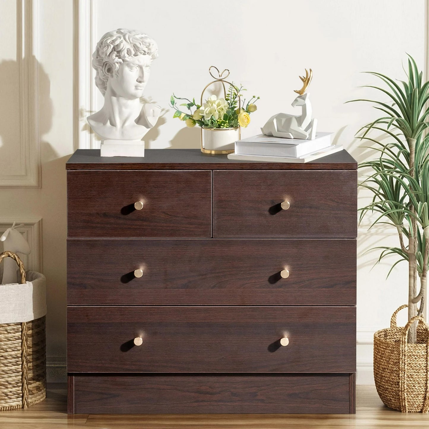 ENYOPRO 4 Drawers Dresser, Clothes Cabinet Storage Organizers, Wood Dresser for Kids and Adults, Chest of Drawers for Bedroom, Living Room, Hallway,Gray