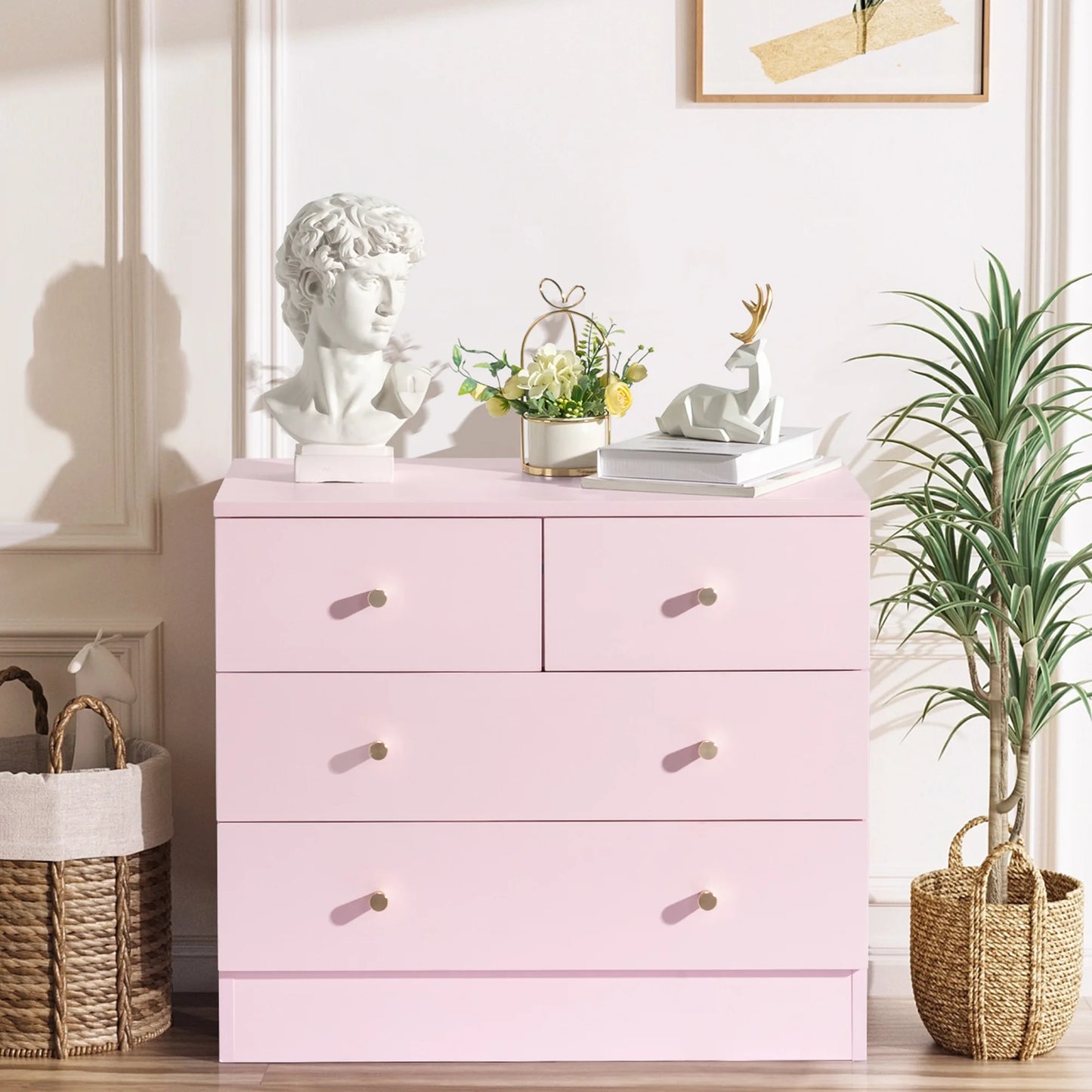 ENYOPRO 4 Drawers Dresser, Clothes Cabinet Storage Organizers, Wood Dresser for Kids and Adults, Chest of Drawers for Bedroom, Living Room, Hallway,Gray