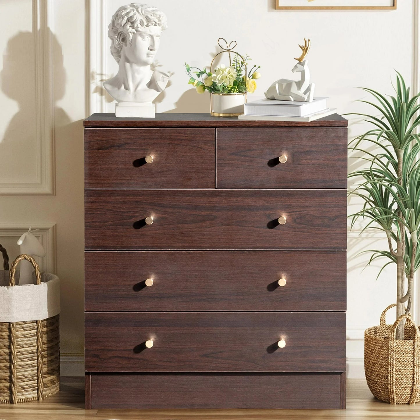 ENYOPRO 4 Drawers Dresser, Clothes Cabinet Storage Organizers, Wood Dresser for Kids and Adults, Chest of Drawers for Bedroom, Living Room, Hallway,Gray