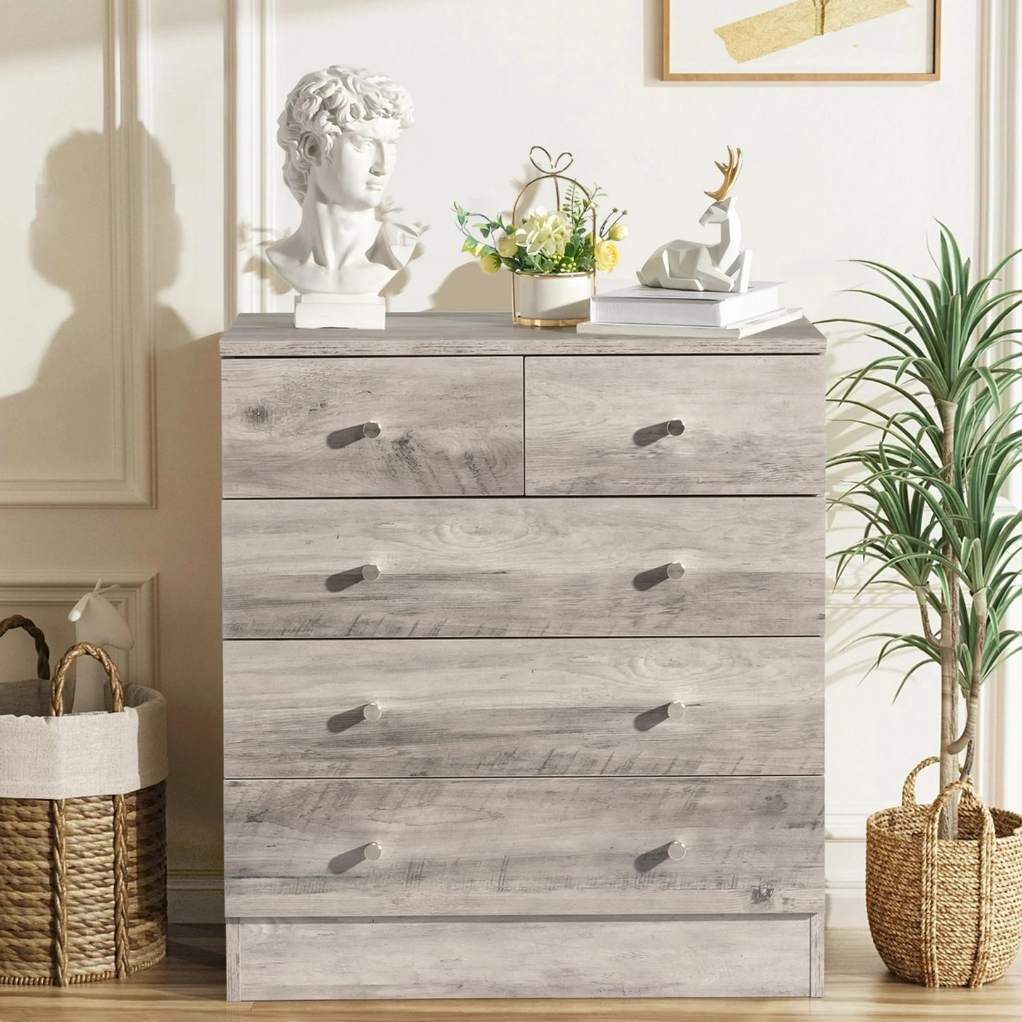 ENYOPRO 4 Drawers Dresser, Clothes Cabinet Storage Organizers, Wood Dresser for Kids and Adults, Chest of Drawers for Bedroom, Living Room, Hallway,Gray
