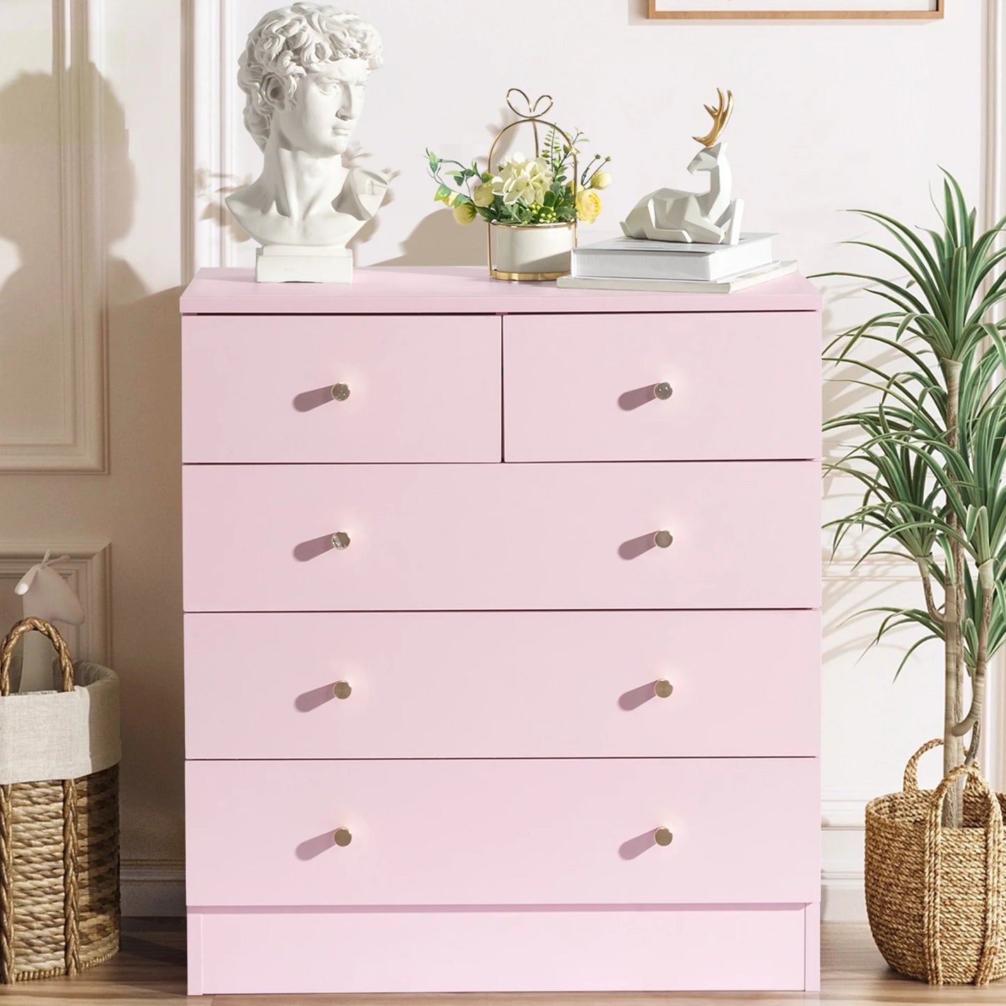 ENYOPRO 4 Drawers Dresser, Clothes Cabinet Storage Organizers, Wood Dresser for Kids and Adults, Chest of Drawers for Bedroom, Living Room, Hallway,Gray