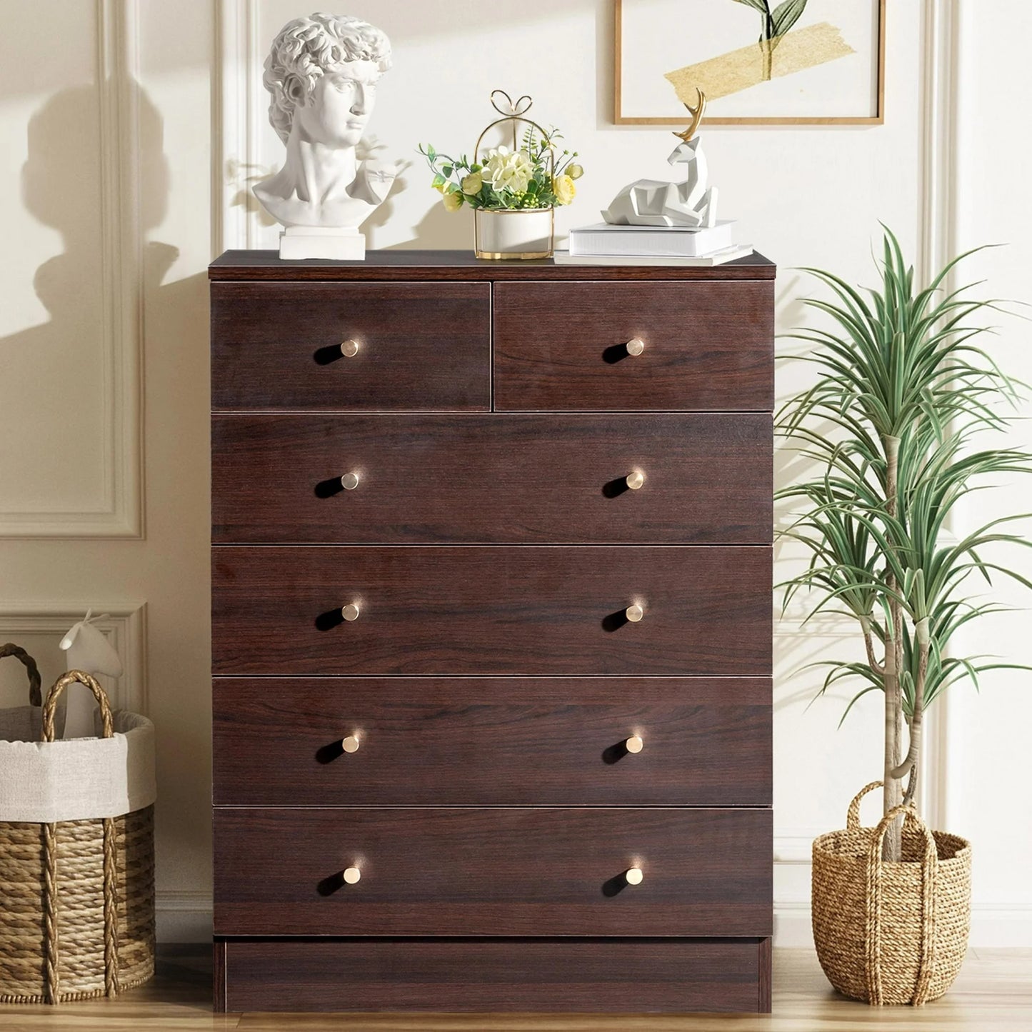 ENYOPRO 4 Drawers Dresser, Clothes Cabinet Storage Organizers, Wood Dresser for Kids and Adults, Chest of Drawers for Bedroom, Living Room, Hallway,Gray