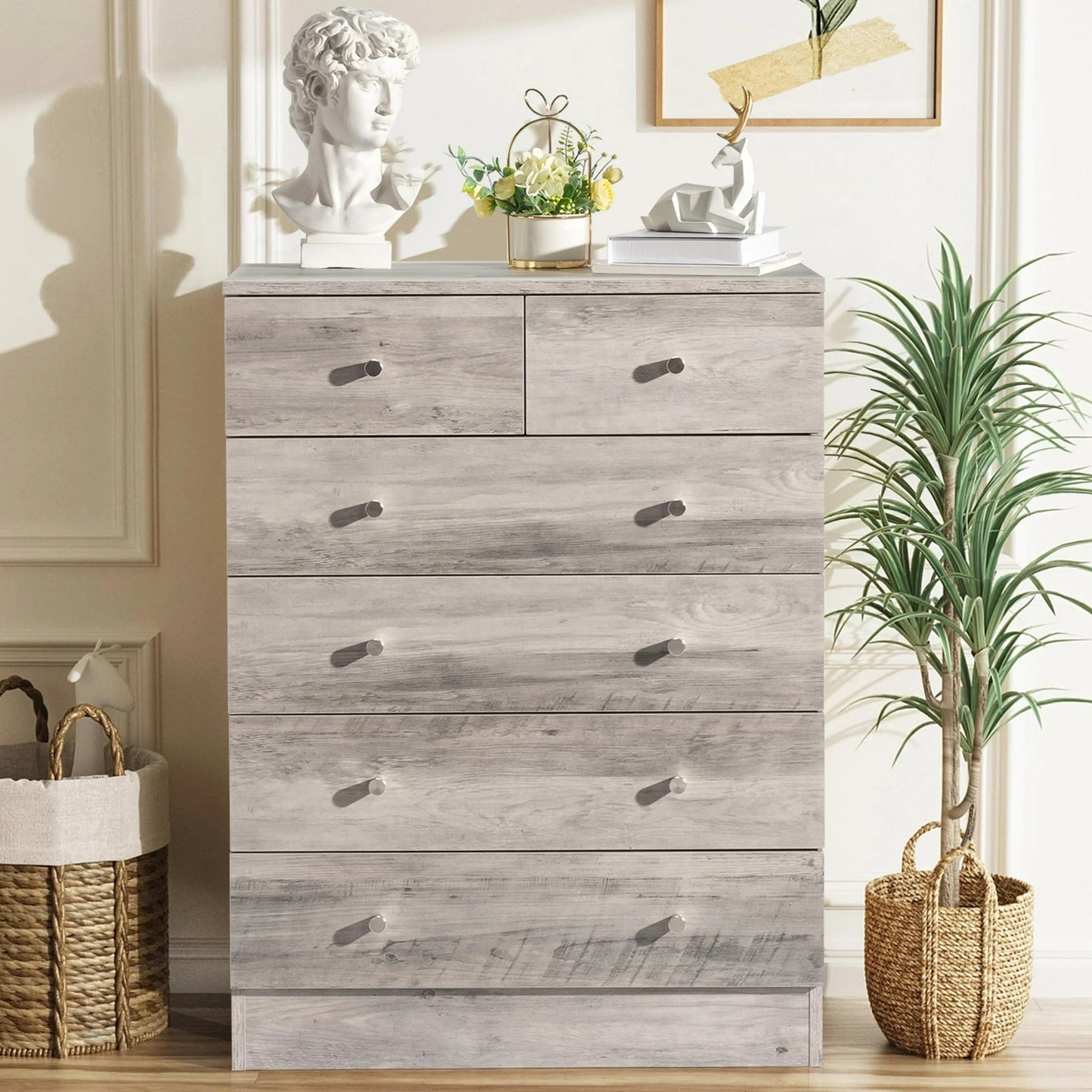 ENYOPRO 4 Drawers Dresser, Clothes Cabinet Storage Organizers, Wood Dresser for Kids and Adults, Chest of Drawers for Bedroom, Living Room, Hallway,Gray