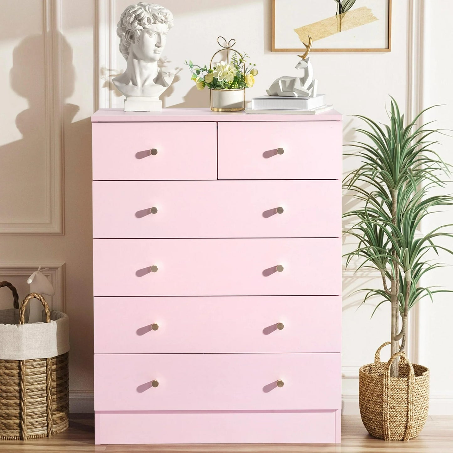 ENYOPRO 4 Drawers Dresser, Clothes Cabinet Storage Organizers, Wood Dresser for Kids and Adults, Chest of Drawers for Bedroom, Living Room, Hallway,Gray