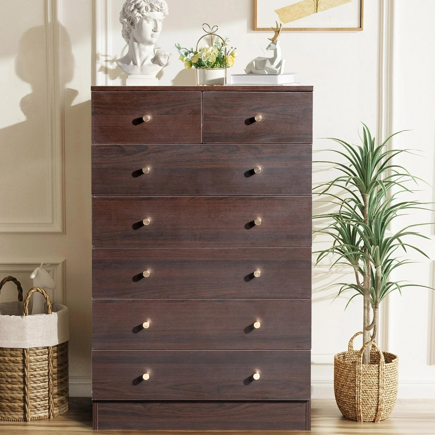 ENYOPRO 4 Drawers Dresser, Clothes Cabinet Storage Organizers, Wood Dresser for Kids and Adults, Chest of Drawers for Bedroom, Living Room, Hallway,Gray