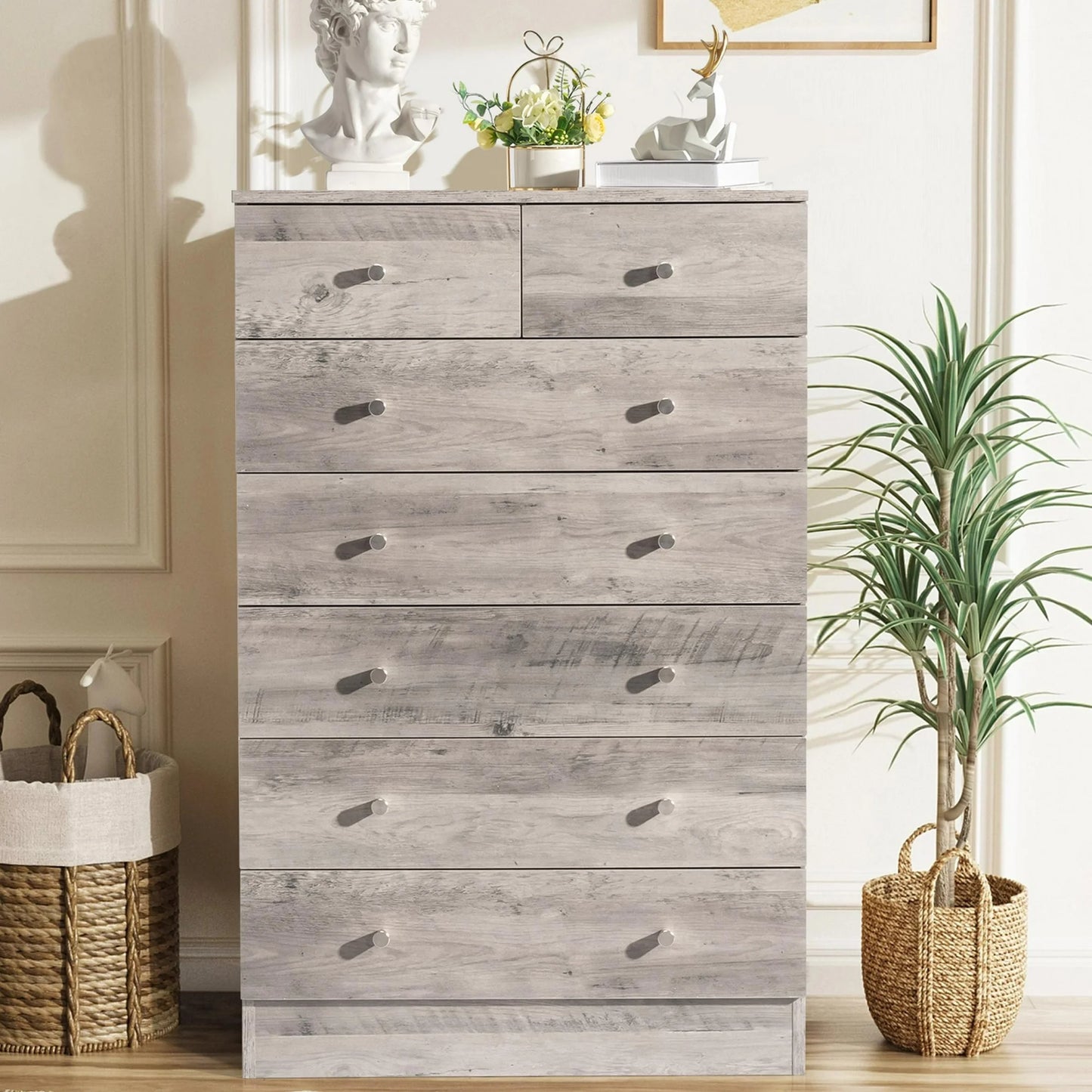 ENYOPRO 4 Drawers Dresser, Clothes Cabinet Storage Organizers, Wood Dresser for Kids and Adults, Chest of Drawers for Bedroom, Living Room, Hallway,Gray