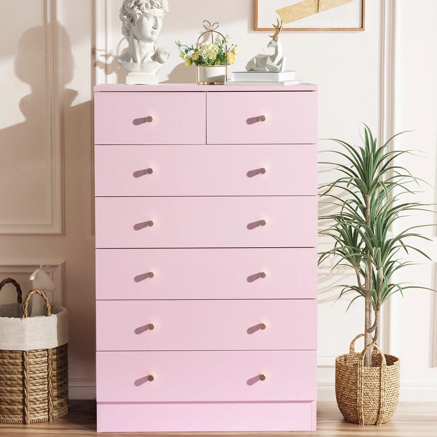 ENYOPRO 4 Drawers Dresser, Clothes Cabinet Storage Organizers, Wood Dresser for Kids and Adults, Chest of Drawers for Bedroom, Living Room, Hallway,Gray