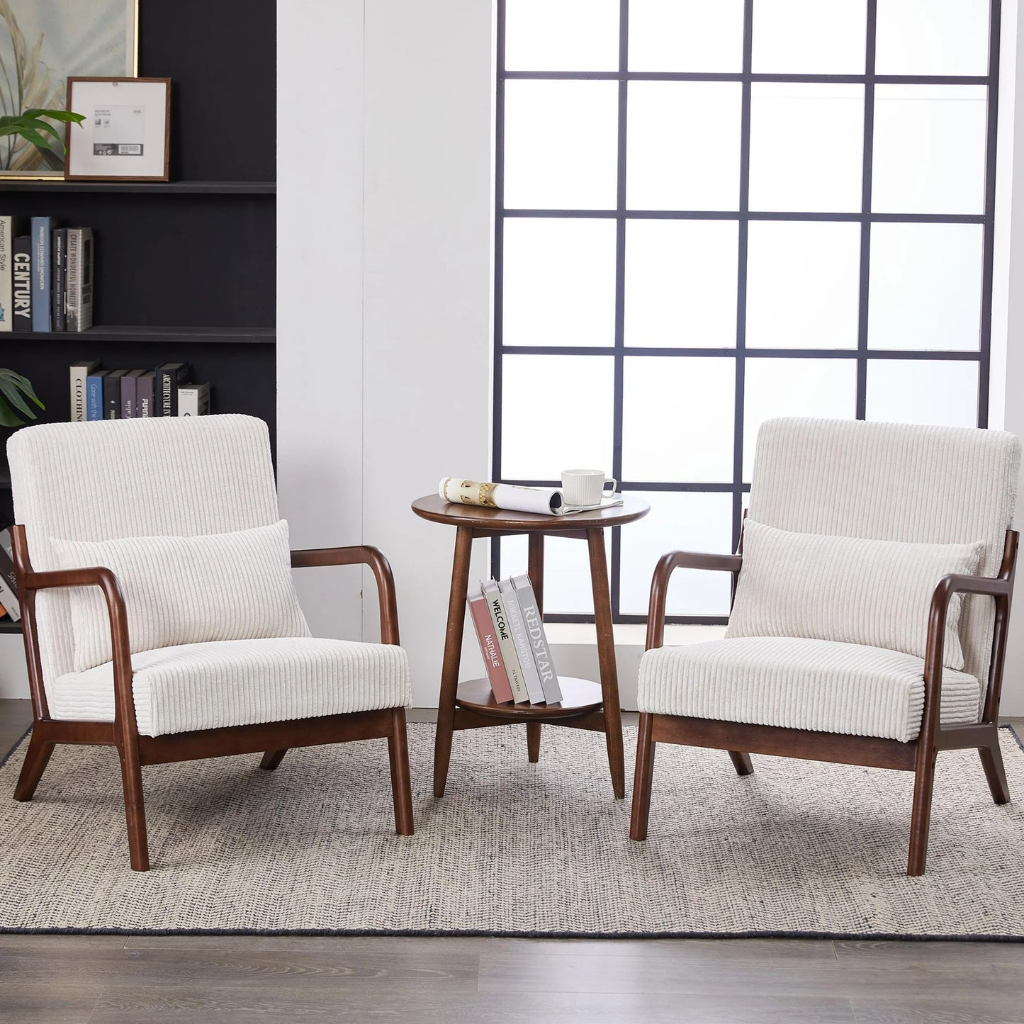 ENYOPRO Accent Chair, Upholstered Comfy Single Sofa with Wood Feet, Mid Century Armchair for Bedroom, Living Room, Modern Comfy Reading Chair, Beige