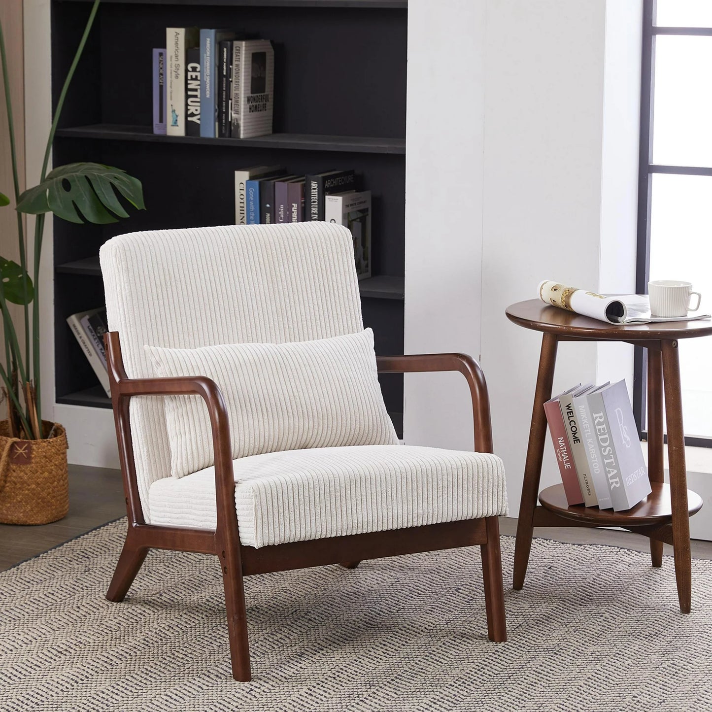 ENYOPRO Accent Chair, Upholstered Comfy Single Sofa with Wood Feet, Mid Century Armchair for Bedroom, Living Room, Modern Comfy Reading Chair, Beige