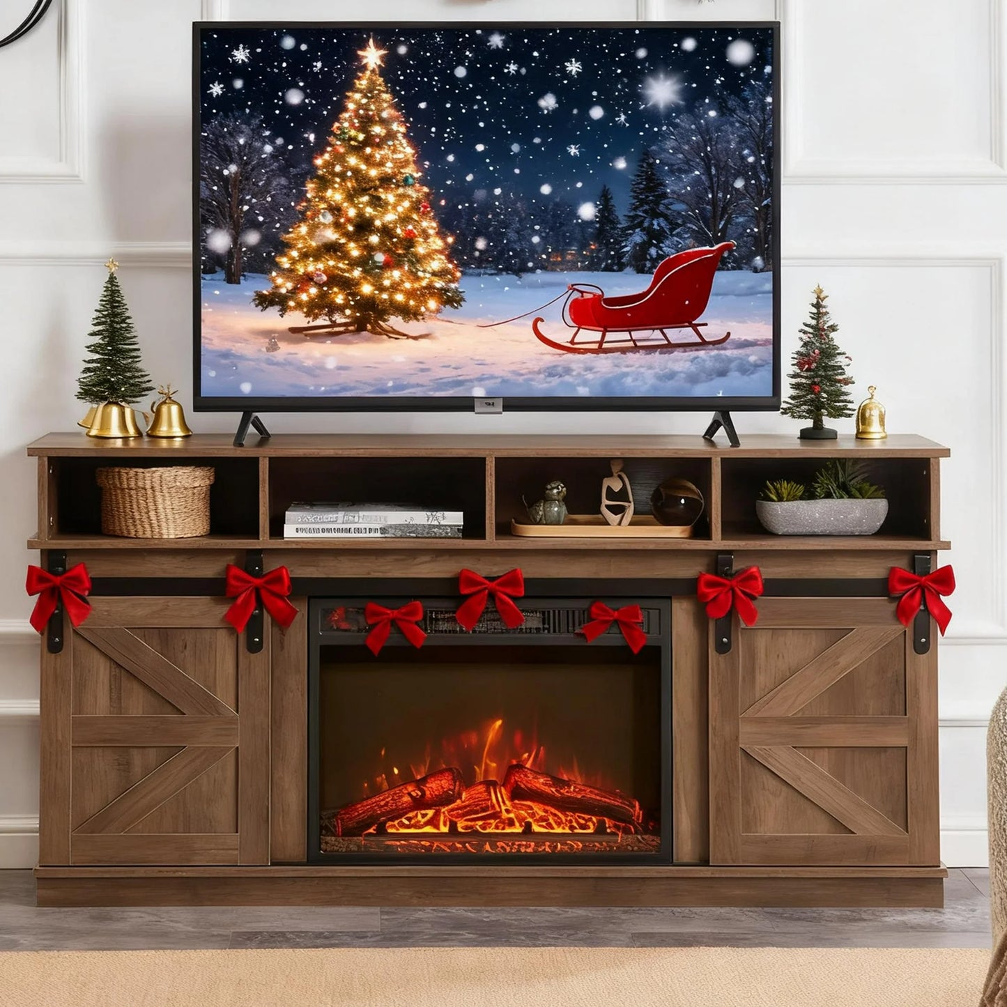 ENYOPRO Fireplace TV Stand with LED Light for 65 Inch TV, TV Console with 23''Electric Fireplace, Console Entertainment Center Television Table for Living Room or Bedroom, Gray
