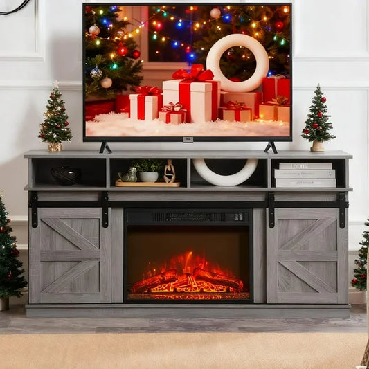 ENYOPRO Fireplace TV Stand with LED Light for 65 Inch TV, TV Console with 23''Electric Fireplace, Console Entertainment Center Television Table for Living Room or Bedroom, Gray