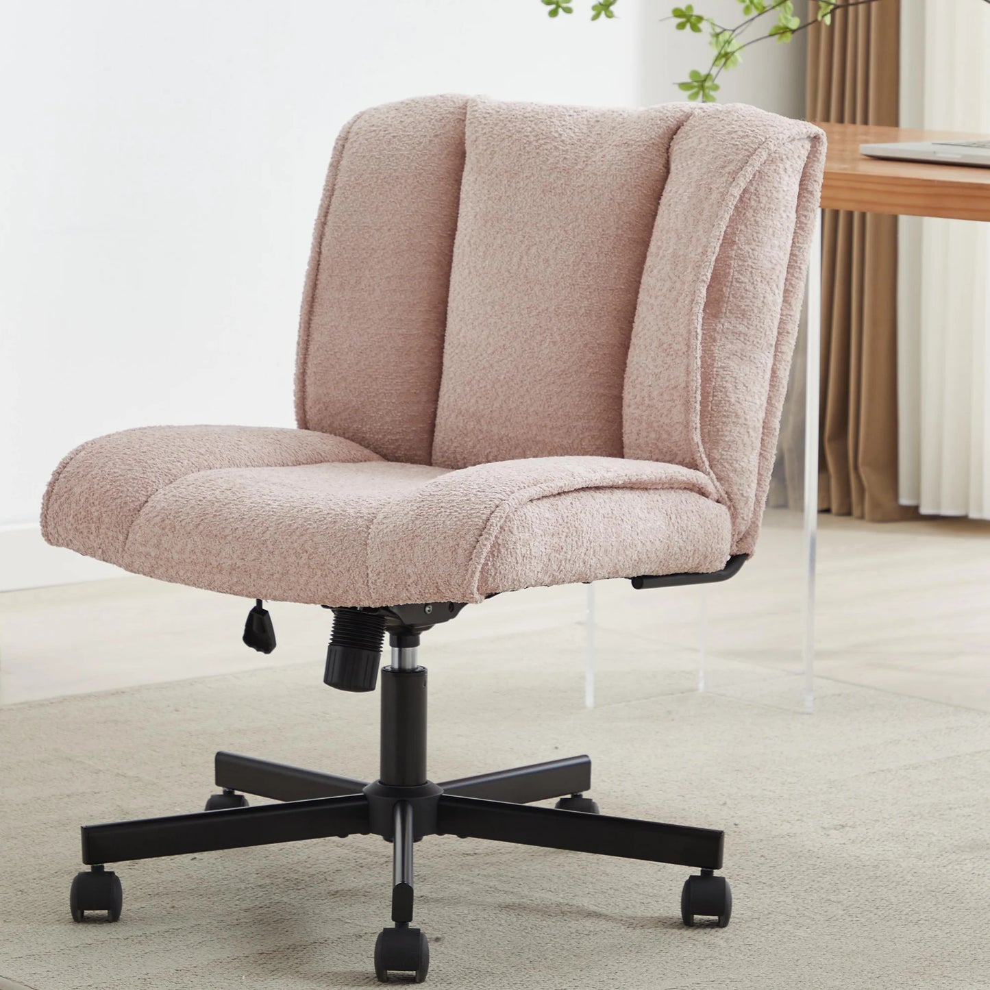 ENYOPRO Office Chair Wide Seat with Adjustable Back, Ergonomic Teddy Desk Chair Vanity Chair with Wheels, Modern Computer Chair for Home Office, Gray