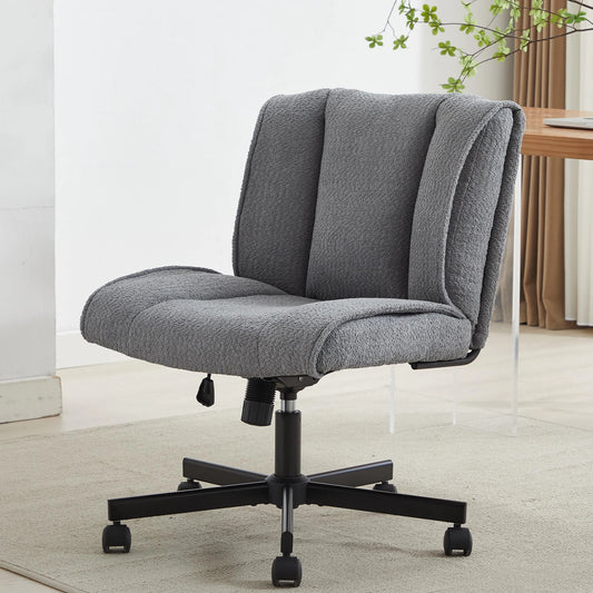 ENYOPRO Office Chair Wide Seat with Adjustable Back, Ergonomic Teddy Desk Chair Vanity Chair with Wheels, Modern Computer Chair for Home Office, Gray