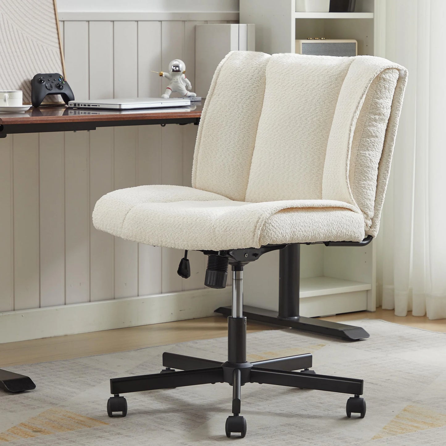 ENYOPRO Office Chair Wide Seat with Adjustable Back, Ergonomic Teddy Desk Chair Vanity Chair with Wheels, Modern Computer Chair for Home Office, Gray