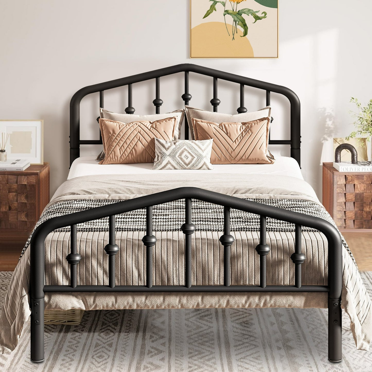 SESSLIFE Twin Metal Platform Bed, Modern Twin Bed Frame with Headboard and Footboard, No Need Box Spring, Strong Metal Slat Support, Easy Assembly, Black
