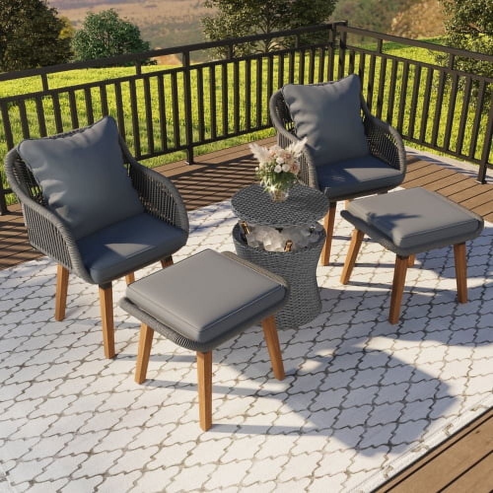 Enyopro 5-Piece Patio Furniture Sets on Sale, with Wicker Cool Bar Table & Ottomans, Acacia Wood Chairs, Outdoor Conversation Set with FSC Certified, Brown