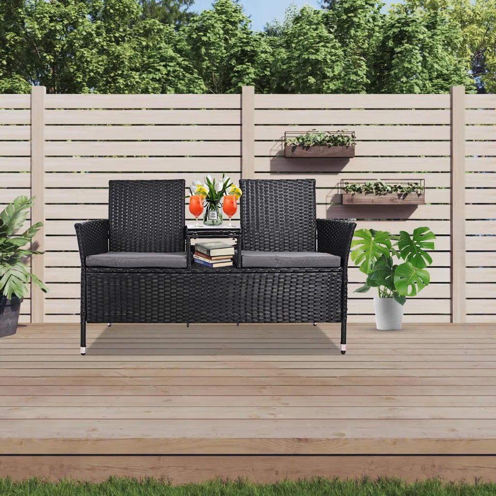 Enyopro Outdoor Loveseat, 2 Seat Loveseat with Cushions and Built-in Glass Coffee Table, Bench for Balcony Furniture Sets (Backrest Not Integrated)