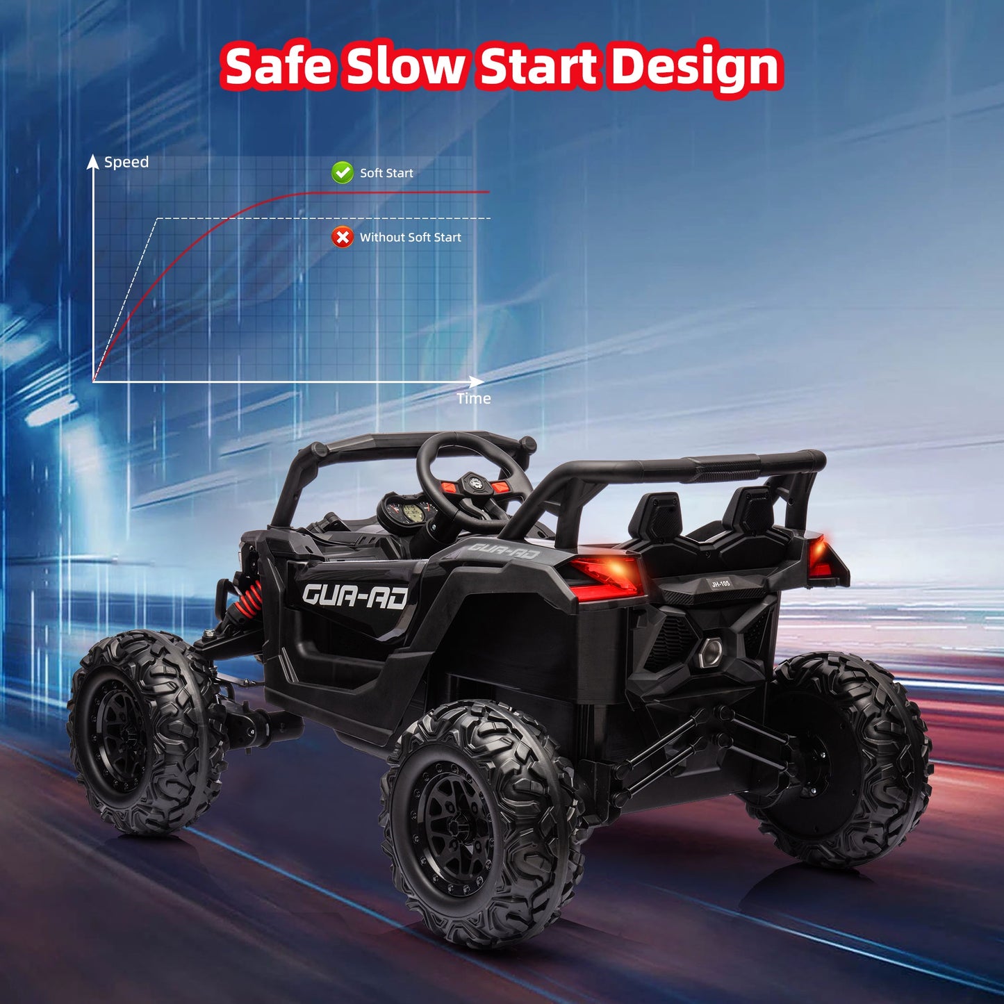 24V Ride on UTV for Kids, Battery Powered Ride on Car with Parental Remote control, Music Player, 4 Wheel Shock Spring, 3 Point Safety Belt, Ride on Toy for Boys and Girls 3 4 5 6 Years Olds, Black