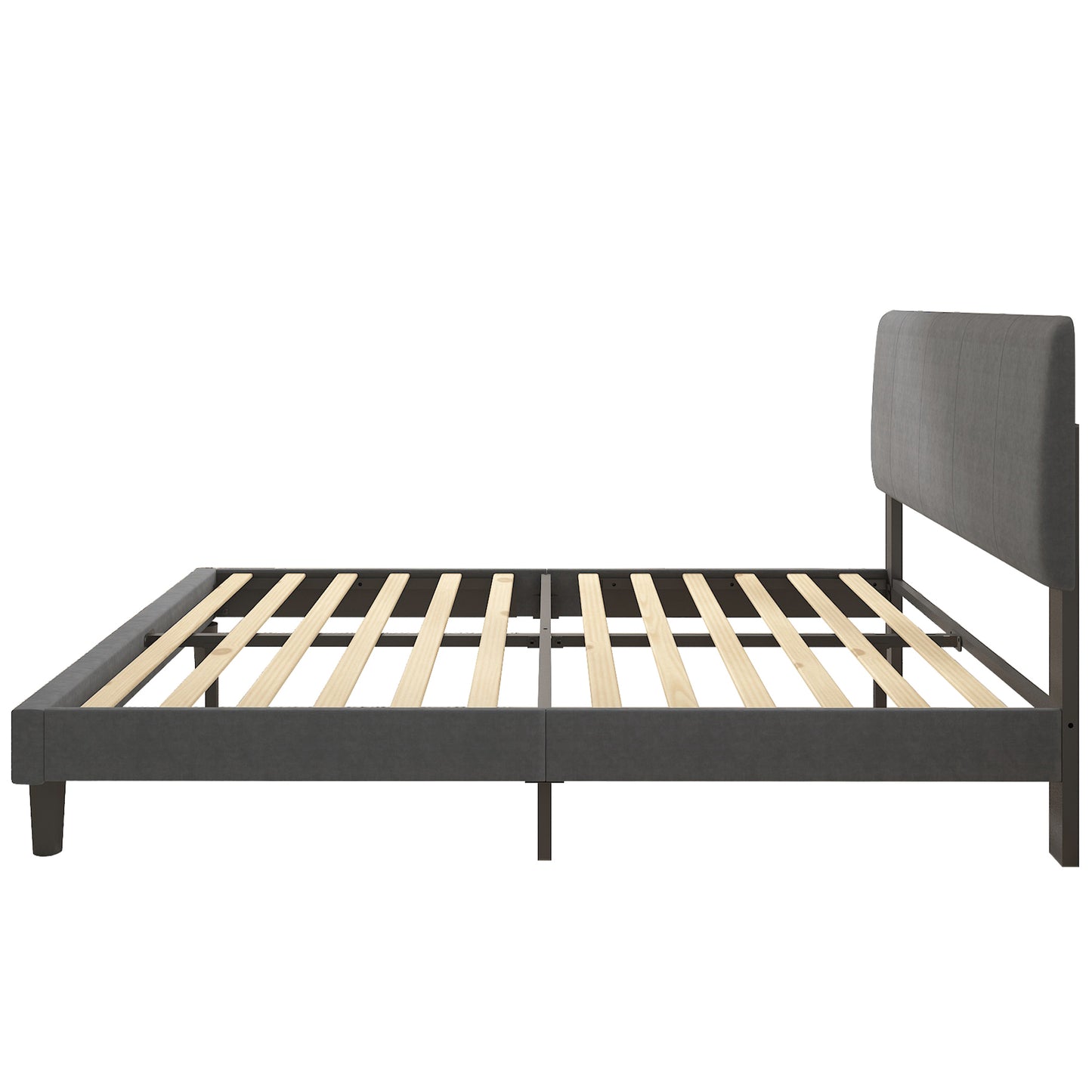 Sesslife Full Bed Frame, Platform Bed Frame Full Size with Modern Fabric Upholstered Headboard and Wooden Slats Support, Bedroom Furniture, No Box Spring Needed, Easy Assembly, Dark Grey