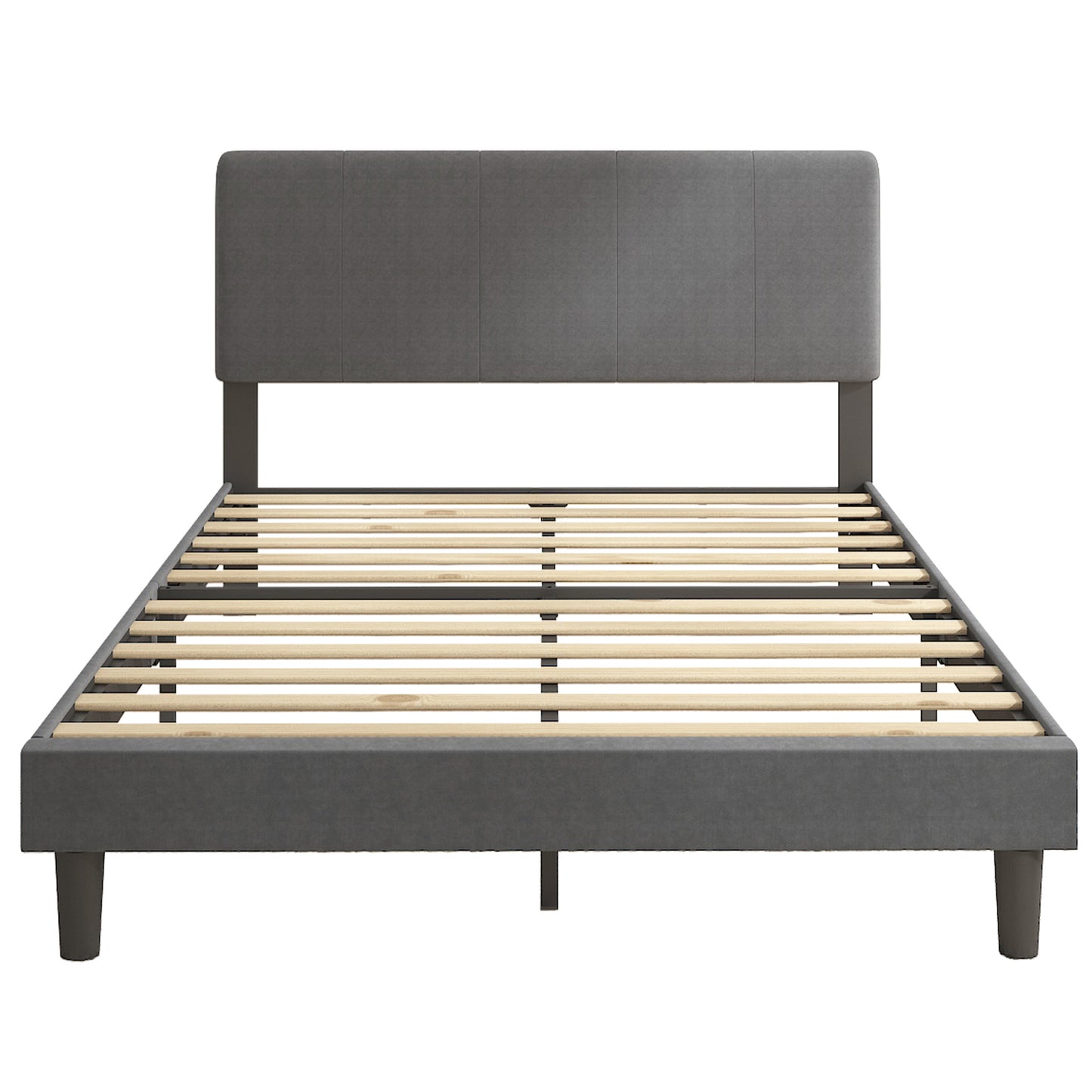 Sesslife Full Bed Frame, Platform Bed Frame Full Size with Modern Fabric Upholstered Headboard and Wooden Slats Support, Bedroom Furniture, No Box Spring Needed, Easy Assembly, Dark Grey