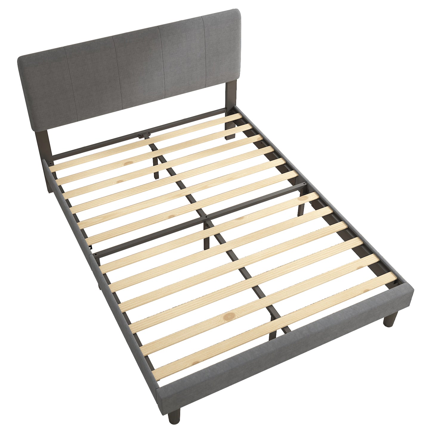 Sesslife Full Bed Frame, Platform Bed Frame Full Size with Modern Fabric Upholstered Headboard and Wooden Slats Support, Bedroom Furniture, No Box Spring Needed, Easy Assembly, Dark Grey