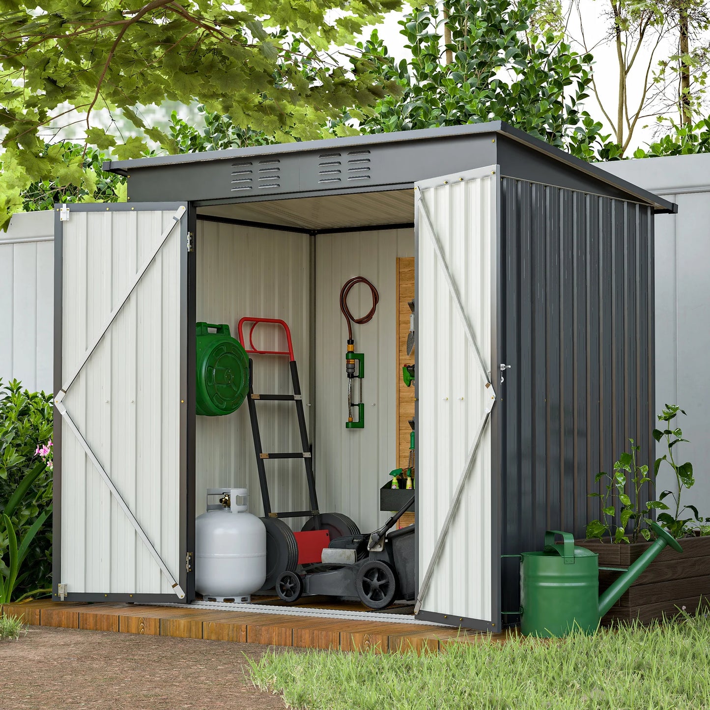 6' x 4' Outside Storage Shed, SESSLIFE Galvanized Metal Outdoor Shed with Lockable Door, Outdoor Storage Cabinet for Garden Backyard, Black