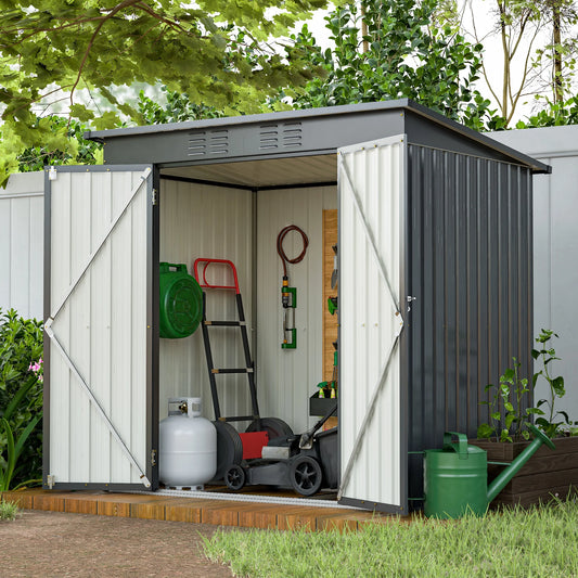 6' x 4' Outside Storage Shed, SESSLIFE Galvanized Metal Outdoor Shed with Lockable Door, Outdoor Storage Cabinet for Garden Backyard, Black