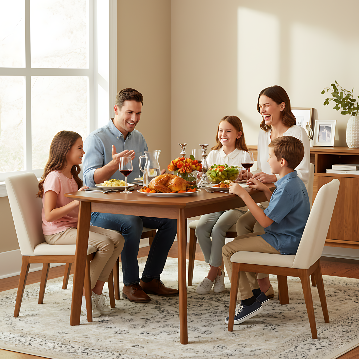 Mid Century Modern Dining Table, SESSLIFE 47 Inch Rectangular Solid Wood Table for 4, Safe Curved Edges, Space Saving Kitchen Table for Apartment Dinette