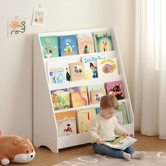 4-Tier Book Display Bookshelf, Open Front Book Storage Organizer for Bedroom Playroom Nursery Classroom, Natural