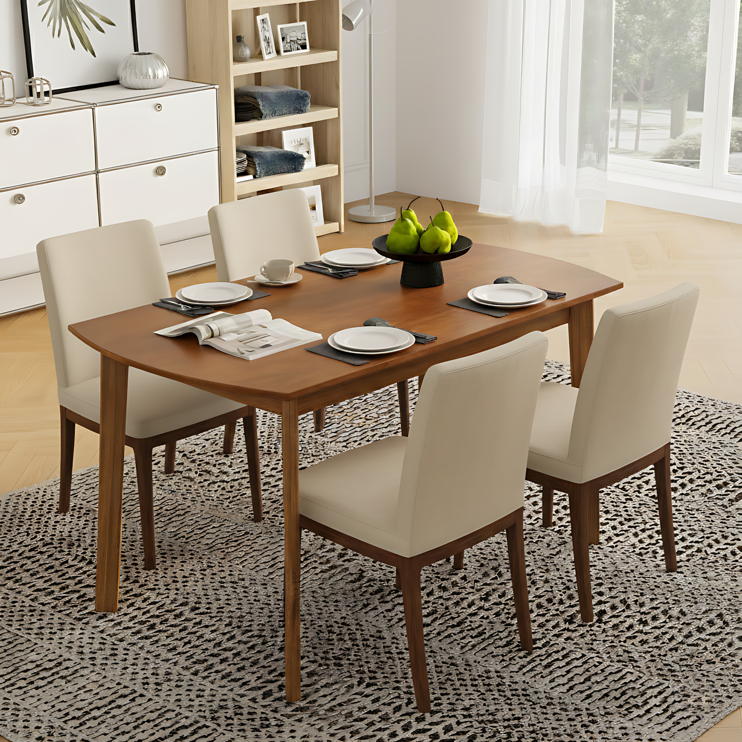 Mid Century Modern Dining Table, SESSLIFE 47 Inch Rectangular Solid Wood Table for 4, Safe Curved Edges, Space Saving Kitchen Table for Apartment Dinette