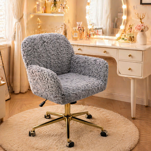 SESSLIFE Vanity Chair, Height Adjustable Velvet Computer Chair, Modern Makeup Chair, 360° Swivel Office Chair, Mid Back Chair, Living Room Chairs, Purple