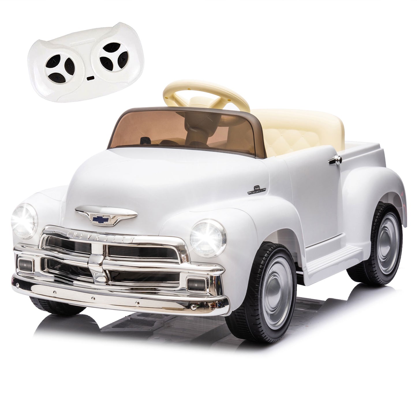 12V Chevrolet 3100 Ride On Truck Car for Kids with Remote Control, Vintage Electric Car for Boys Girls with LED Lights, USB, Bluetooth, Music, Battery Powered Kids Electric Vehicle, Ages 3+ (Pink)