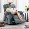 Sesslife Swivel Rocker Recliner Chair with Heat and Vibration Massage, Manual Fabric Lounge Chair with Side Pockets, 2 Cup Holders, USB Charge Port, Single Sofa Chair for Bedroom Theater, Blue